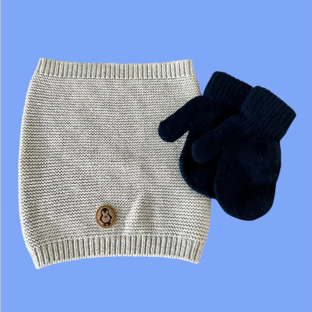 Cozy Taupe H&M Kids Cotton Neck Warmer & Toddler Mitten Set | OS | Preowned